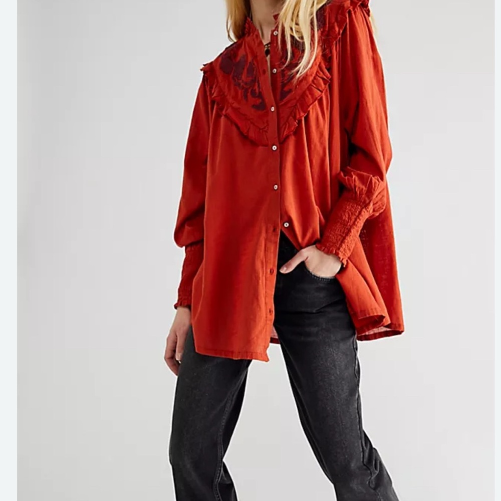 Free People Rose Vines Embroidered Top